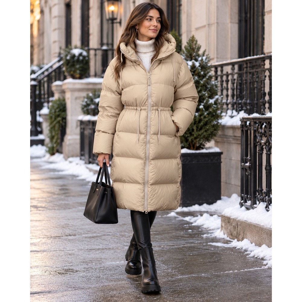 Wilfred Aritzia Laramie Goose Down Long Puffer Coat Beige Tan XS Gorpcore